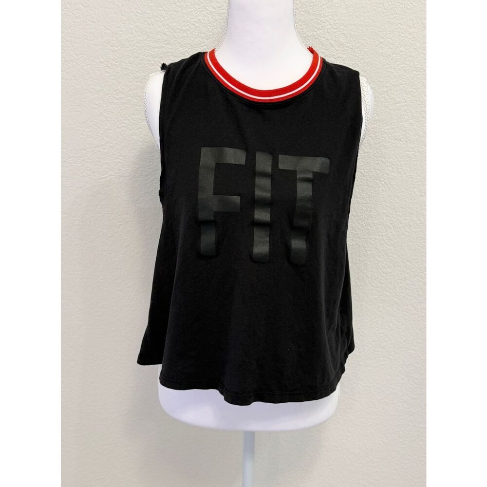 Sweaty Betty FIT Graphic‎ Muscle Tank Black Red Striped Trim Cropped Top Large
